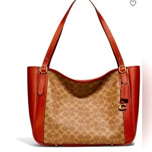 NEW AUTHENTIC COACH TOTE SPACIOUS CARRYALL BAG WITH LOGO ALLOVER IN LIGHT BROWN